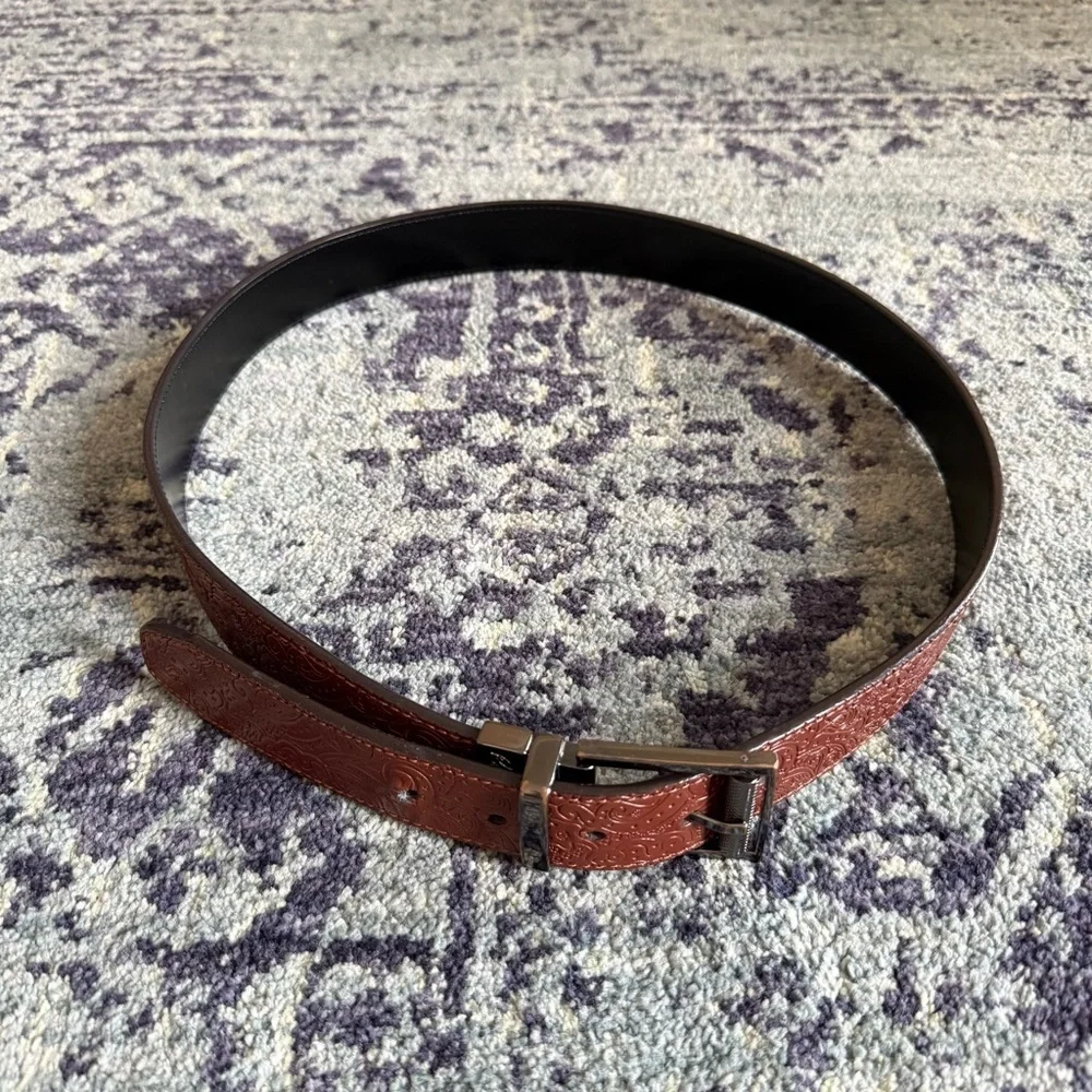 Robert Graham Chocolate Brown Genuine Leather Western Paisley Boho Belt Sz 36